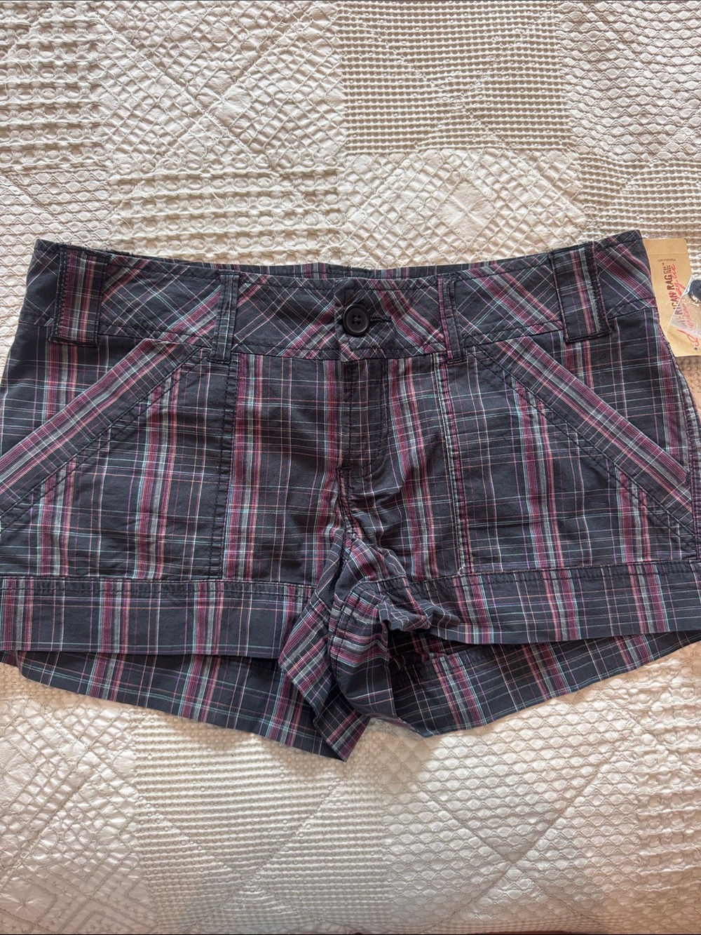 American Rag Plaid Bermuda Shorts in Charcoal and Pink